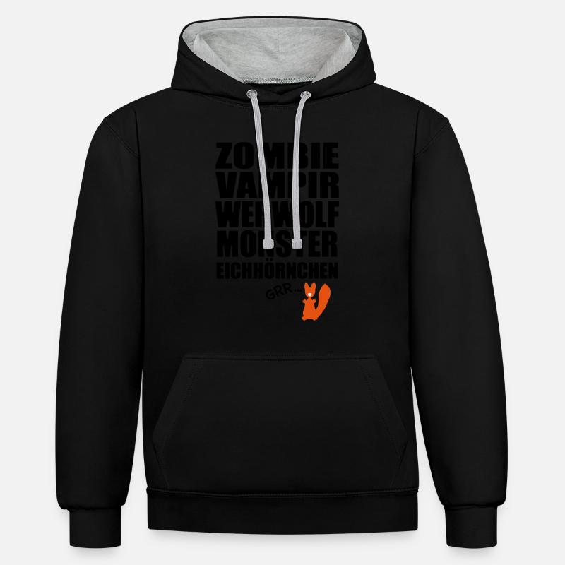 Monster Eichhörnchen - Kontrast-Hoodie - Schwarz/Grau meliert
