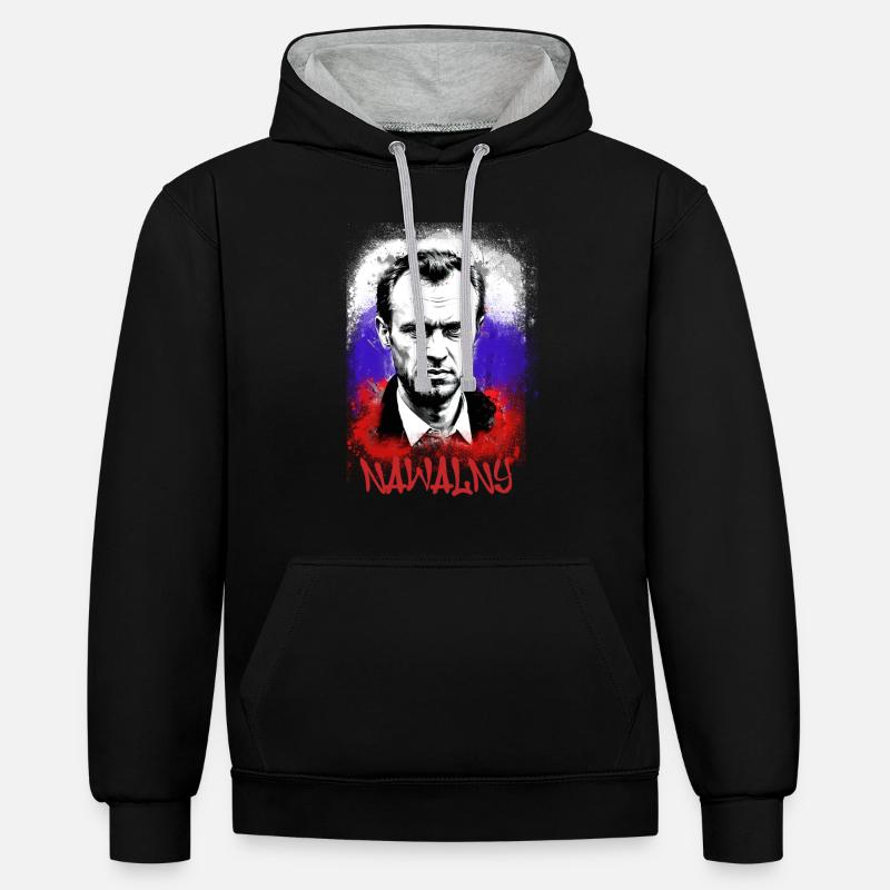 héros,navalny,graffiti,drapeau,russie - Sweat à capuche contrasté - noir/gris chiné