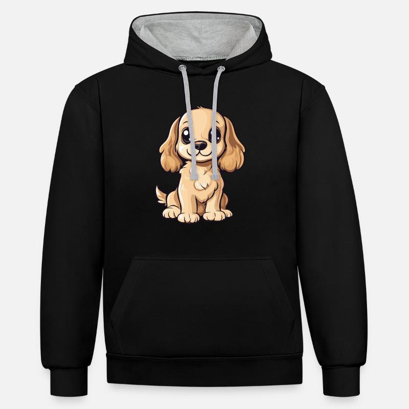 Cocker Spaniel Chien Mignon - Sweat à capuche contrasté - noir/gris chiné
