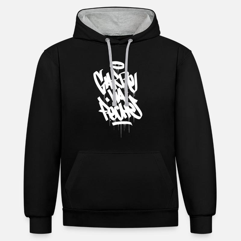 garde la peche blanc - Sweat à capuche contrasté - noir/gris chiné