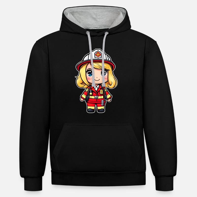 Femme pompier mignonne - Sweat à capuche contrasté - noir/gris chiné