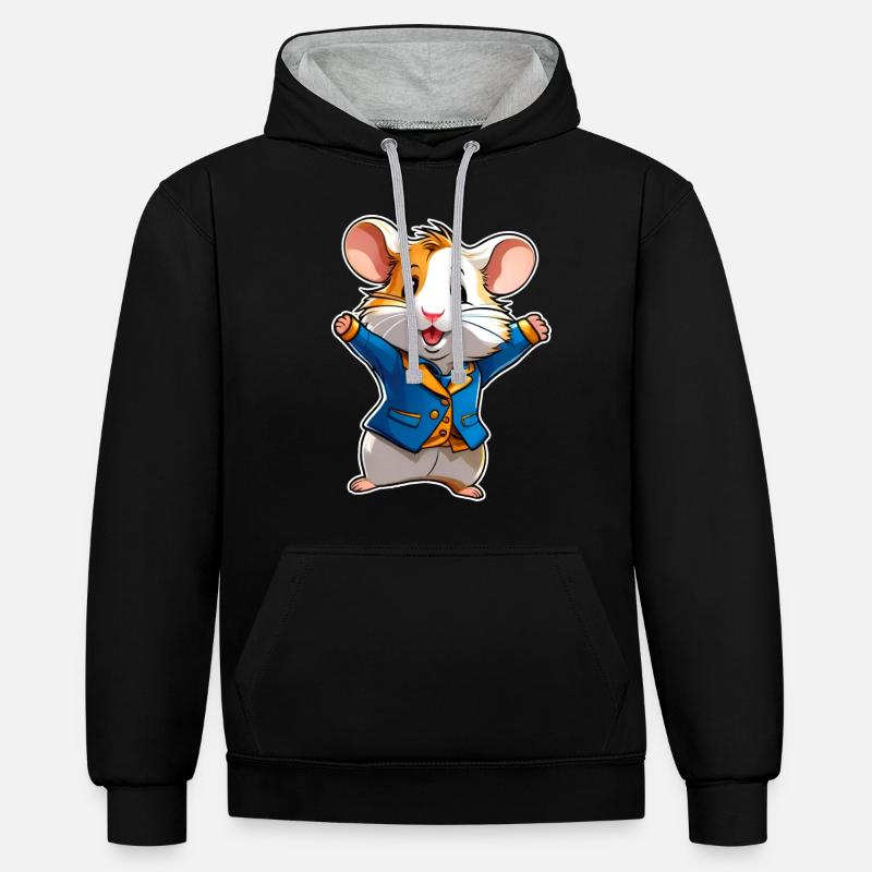 Hamster mignon et heureux - Sweat à capuche contrasté - noir/gris chiné