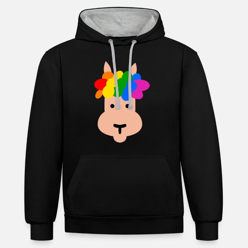 Lama avec coiffure arc-en-ciel - Sweat à capuche contrasté - noir/gris chiné