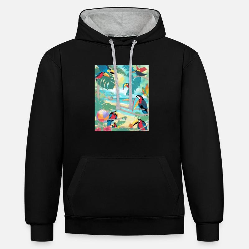Le paradis des toucans - Sweat à capuche contrasté - noir/gris chiné
