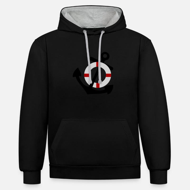 Anker mit Rettungsring - Kontrast-Hoodie - Schwarz/Grau meliert