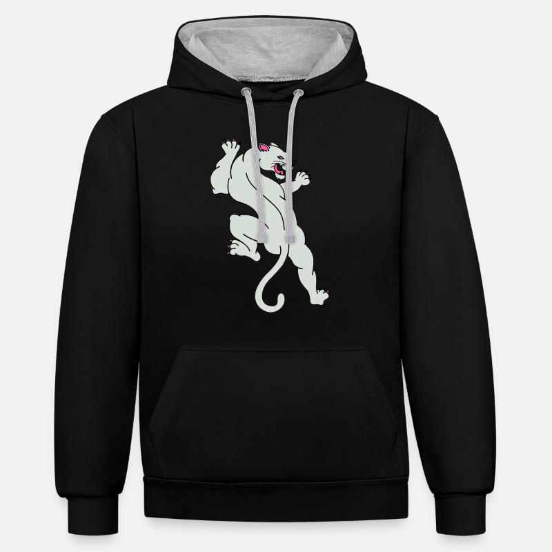 panthère 02 - Sweat à capuche contrasté - noir/gris chiné