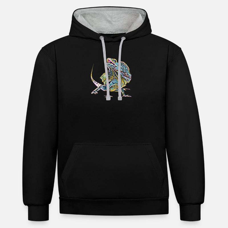 Lézard à collier - Sweat à capuche contrasté - noir/gris chiné