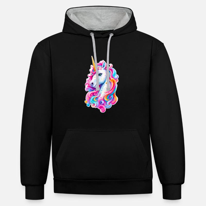Regenbogen Einhorn 01 - Kontrast-Hoodie - Schwarz/Grau meliert