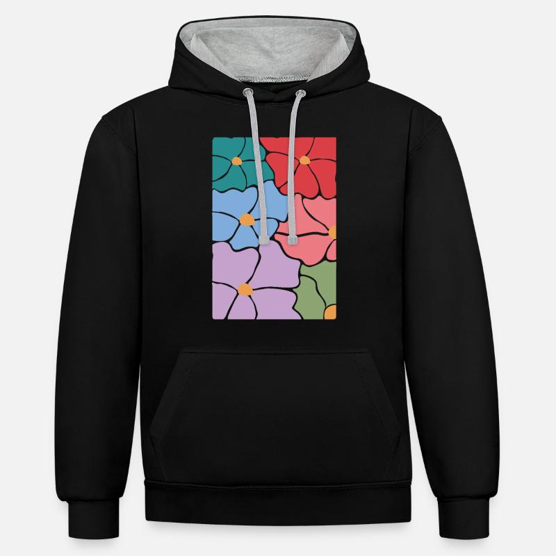 Boho Flora Blumen - Kontrast-Hoodie - Schwarz/Grau meliert