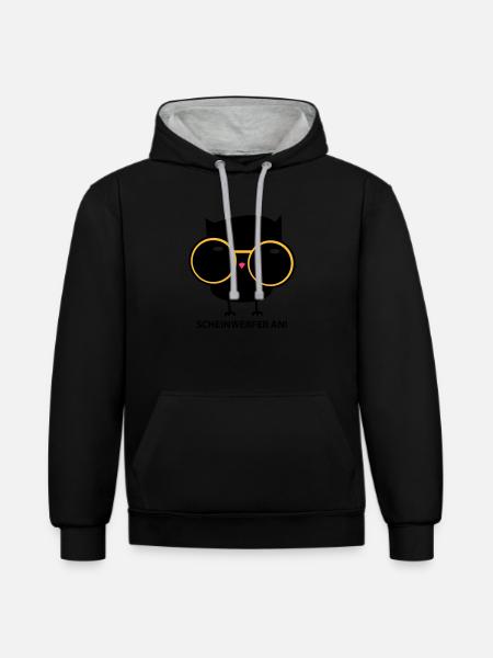 Eule mit Brille (b) - Kontrast-Hoodie - Schwarz/Grau meliert