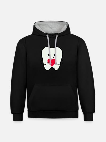 Zahn Smile Love - Kontrast-Hoodie - Schwarz/Grau meliert