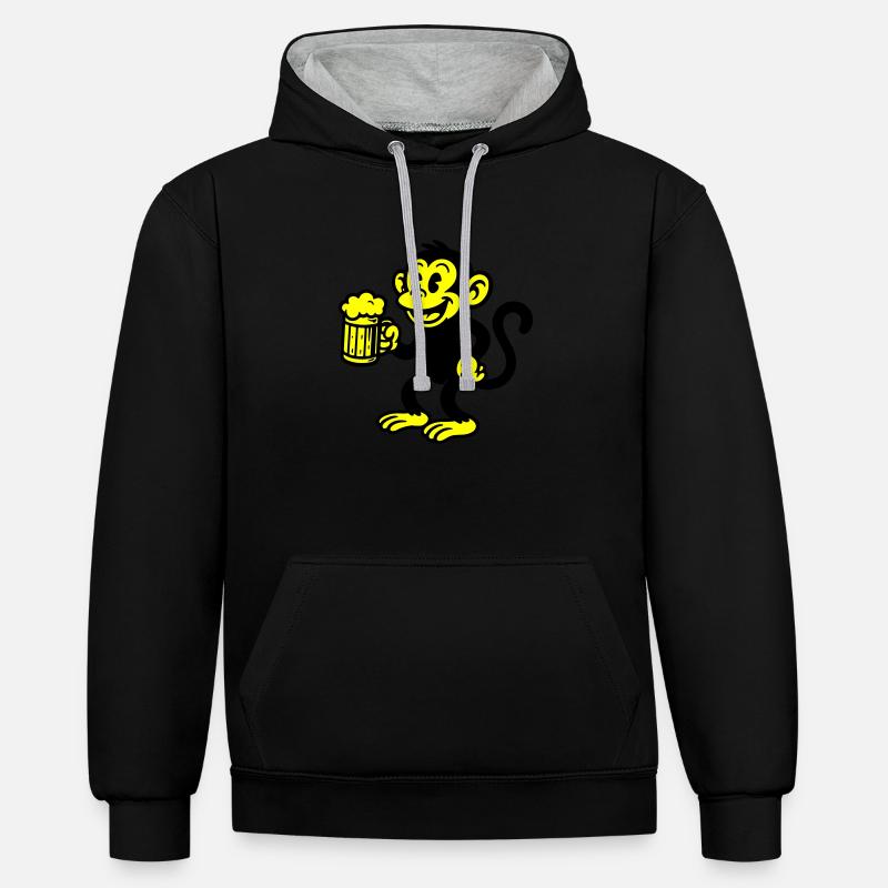 Monkey Beer Drinking - Sweat à capuche contrasté - noir/gris chiné