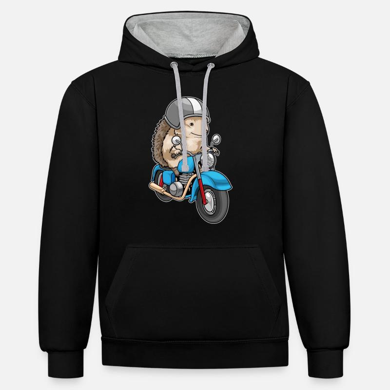 Moto hérisson - Sweat à capuche contrasté - noir/gris chiné