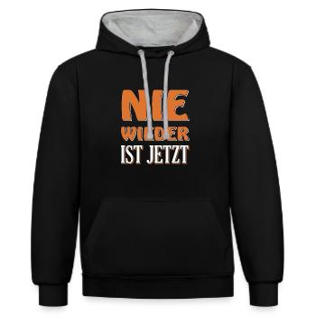 Nie wieder ist jetzt - Kontrast-Hoodie - Schwarz/Grau meliert - Vorne - Anna (173cm) & Nico (186cm)