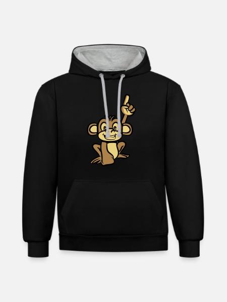 affe lustig zeigefinger - Kontrast-Hoodie - Schwarz/Grau meliert