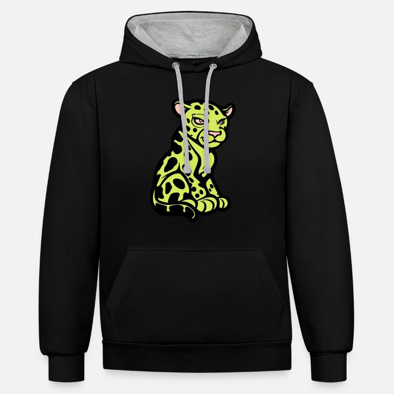 gepard tier comic - Kontrast-Hoodie - Schwarz/Grau meliert