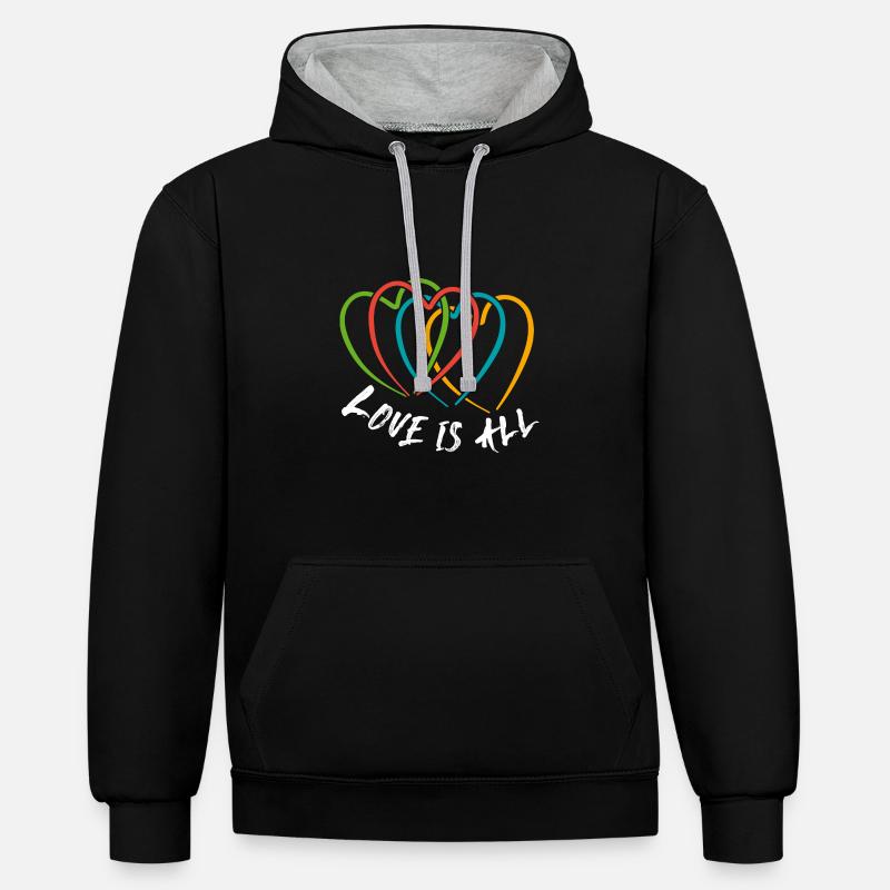 L’amour est tout. Cœurs entrelacés - Sweat à capuche contrasté - noir/gris chiné