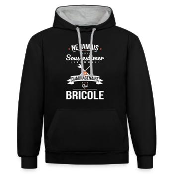 Sous-estimer un quadragénaire qui bricole - Sweat à capuche contrasté - noir/gris chiné - Devant - Anna (173cm) & Nico (186cm)