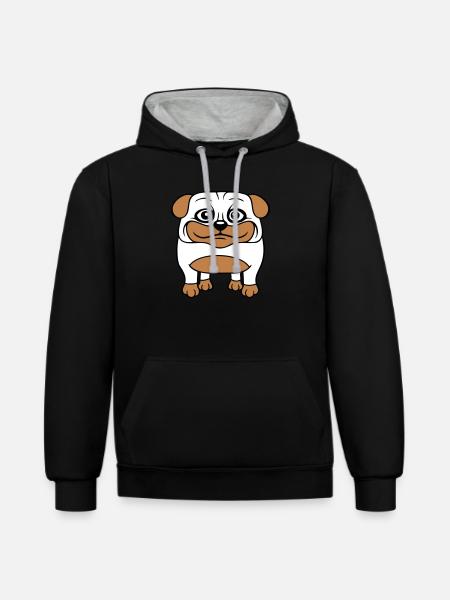 Hund Mops Lille Sød Pik Kærlighed Glad Komisk Sjov - Kontrast-hoodie - sort/gråmeleret