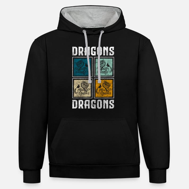 Créature Aile de Dragon - Sweat à capuche contrasté - noir/gris chiné
