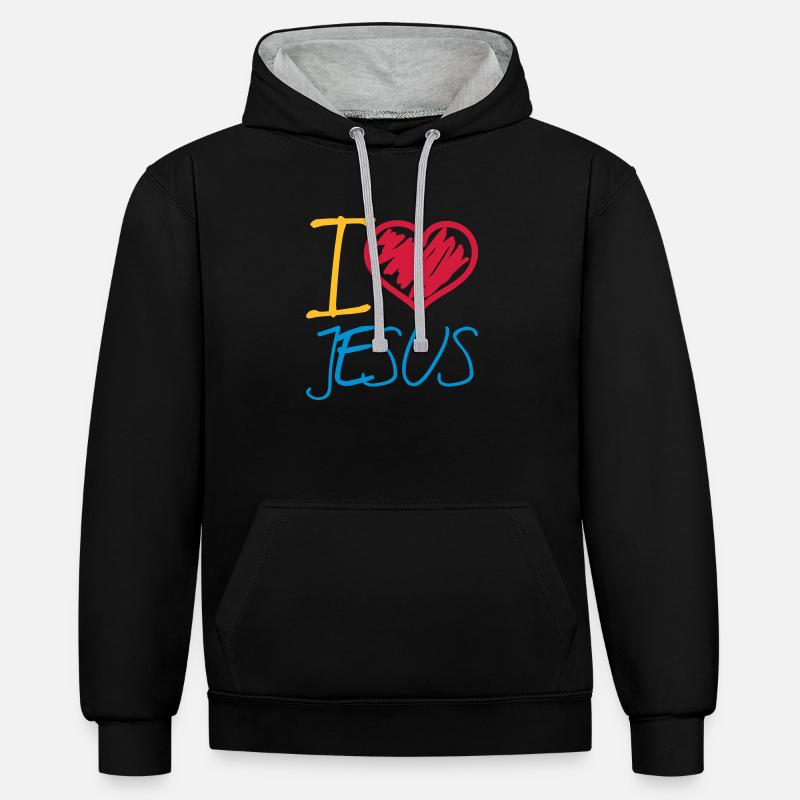 i_love_jesus_gk3 - Sweat à capuche contrasté - noir/gris chiné