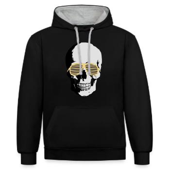 Skull - Kontrast-Hoodie - Schwarz/Grau meliert - Vorne - Anna (173cm) & Nico (186cm)