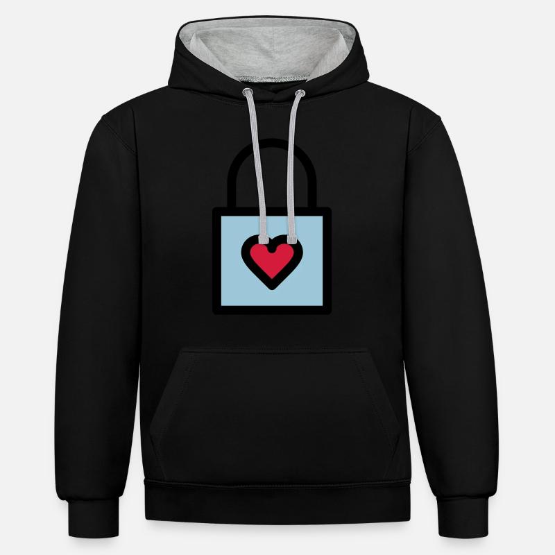 Vorhängeschloss, Liebesschloss - Kontrast-Hoodie - Schwarz/Grau meliert