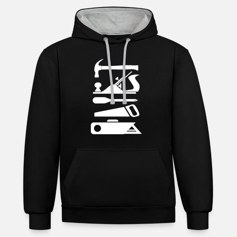 Outils menuiserie Menuisier - Sweat à capuche contrasté - noir/gris chiné