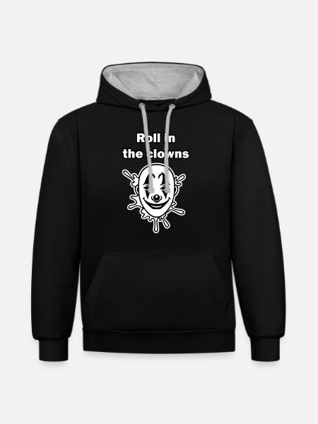 Illustration de clown effrayant - Roulez dans les clowns - Sweat à capuche contrasté - noir/gris chiné