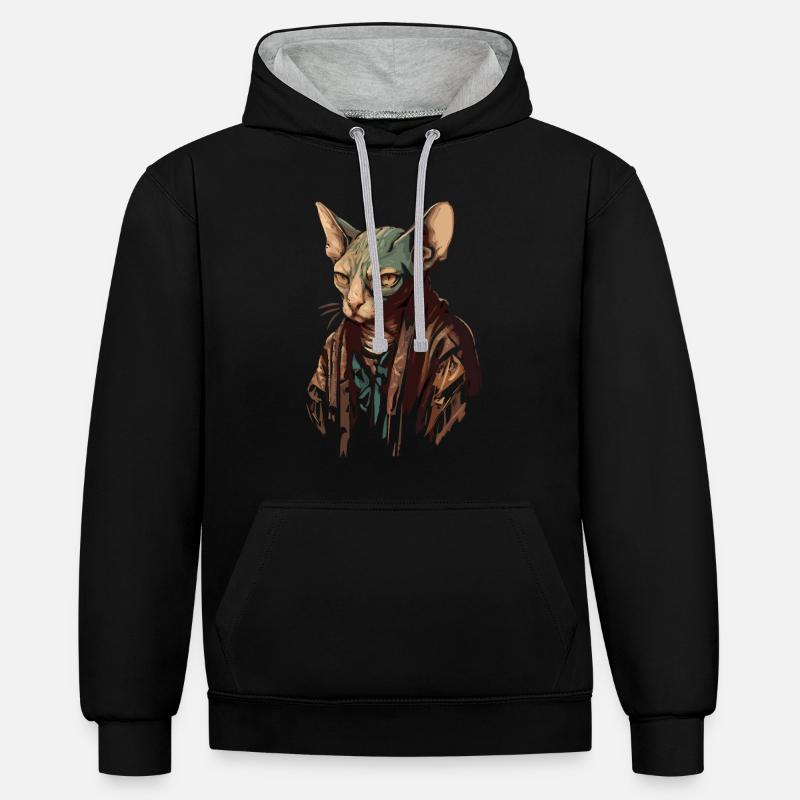 Chat Sphinx - Sweat à capuche contrasté - noir/gris chiné