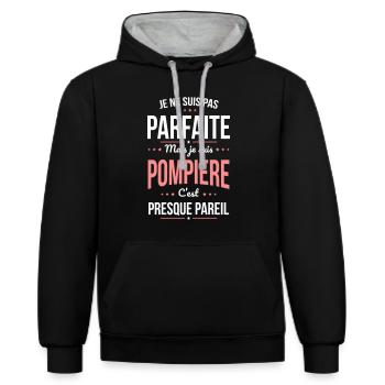 Je ne suis pas parfaite mais je suis pompière - Sweat à capuche contrasté - noir/gris chiné - Devant - Anna (173cm) & Nico (186cm)