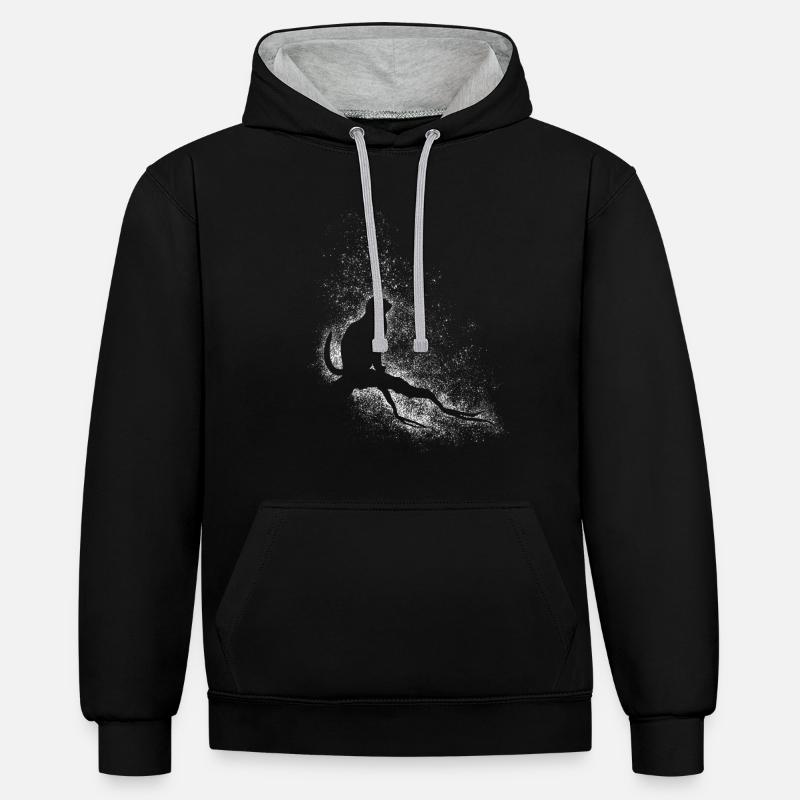 Chat et étoiles - Sweat à capuche contrasté - noir/gris chiné