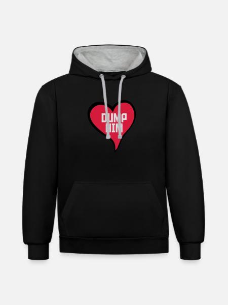 dump him quote logo - Contrast hoodie - black/heather grey