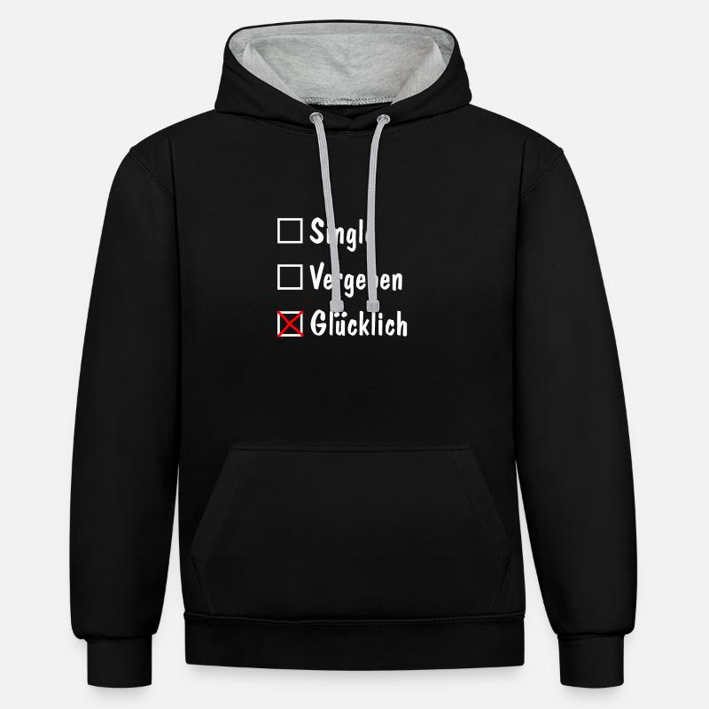 Célibataire, Pardonné, Heureux - Sweat à capuche contrasté - noir/gris chiné