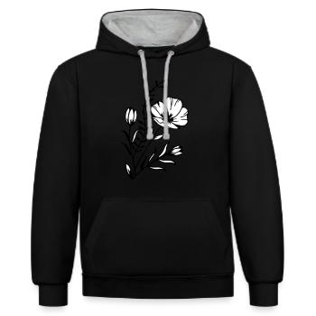 Flower Power - Kontrast-Hoodie - Schwarz/Grau meliert - Vorne - Anna (173cm) & Nico (186cm)