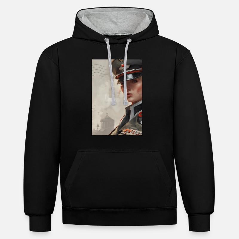 Commandant Red - Sweat à capuche contrasté - noir/gris chiné