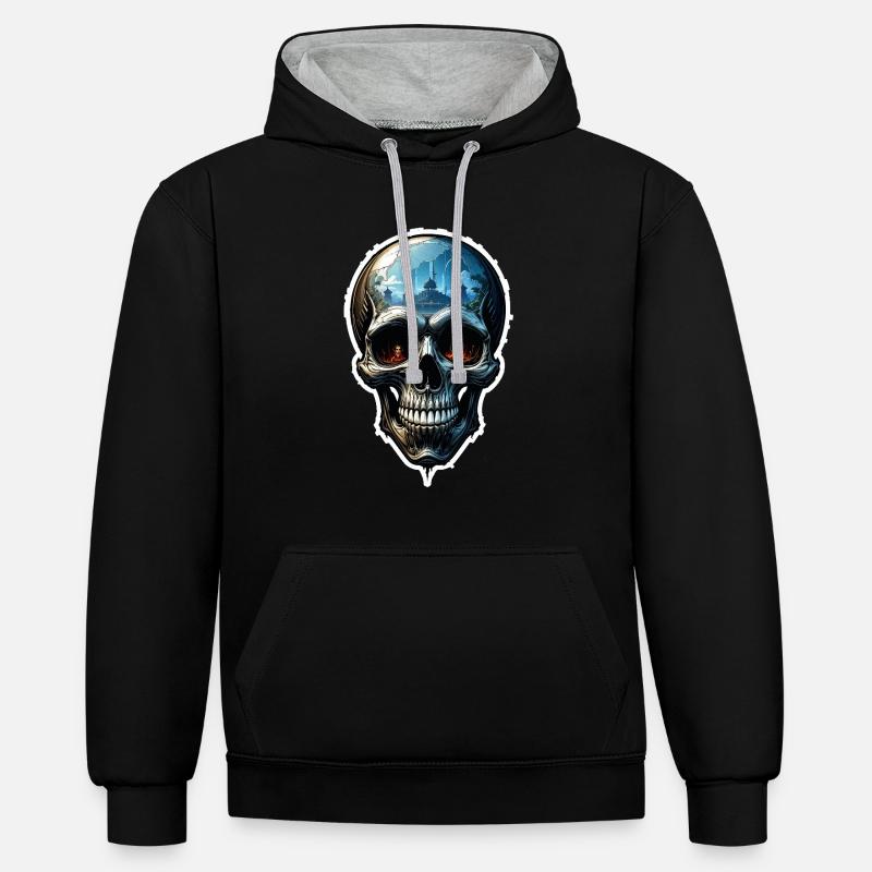 Crâne Crâne 05837 - Sweat à capuche contrasté - noir/gris chiné
