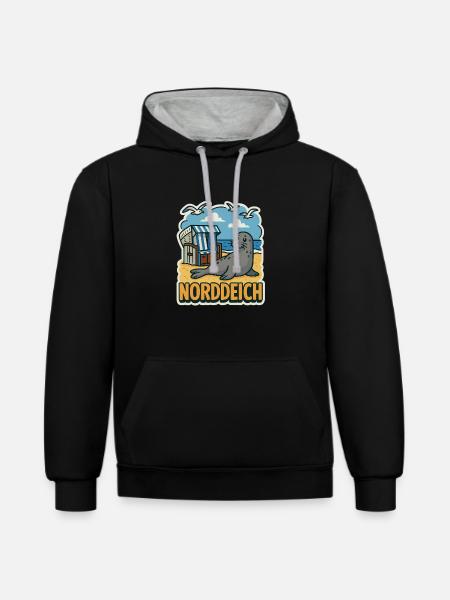 Norddeich - Kontrast-Hoodie - Schwarz/Grau meliert