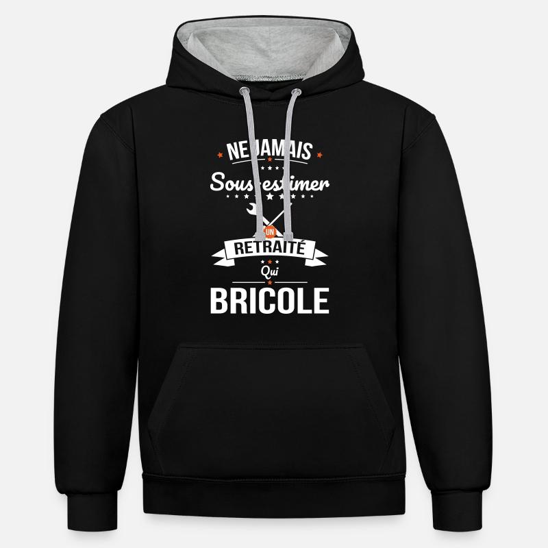 Sous-estimer un retraité qui bricole - Sweat à capuche contrasté - noir/gris chiné