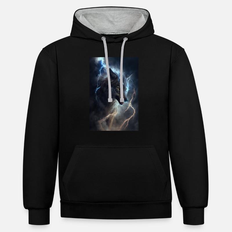 Wolf Blitz Thunder Epic Cool Epic Wolves - Contrast hoodie - black/heather grey
