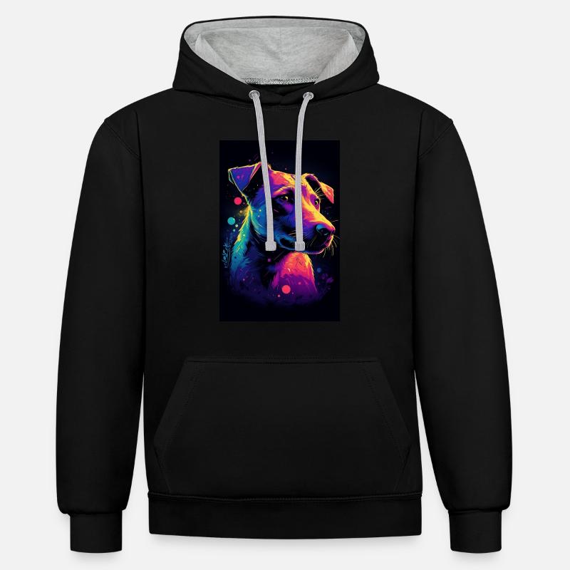 Jack Russell Terrier Synthwave Cadeau - Sweat à capuche contrasté - noir/gris chiné