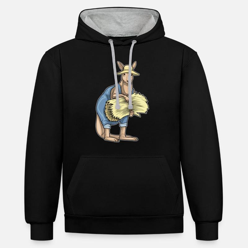 Paille Kangaroo Farmer - Sweat à capuche contrasté - noir/gris chiné