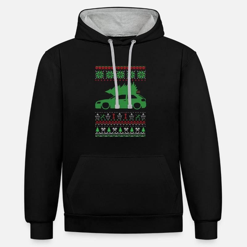 Pull moche de Noël - Sweat à capuche contrasté - noir/gris chiné