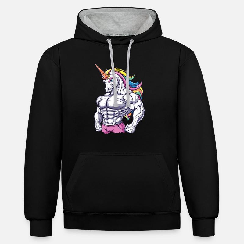 Gym Einhorn - Kontrast-Hoodie - Schwarz/Grau meliert