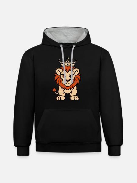 löwe comic krone - Kontrast-Hoodie - Schwarz/Grau meliert