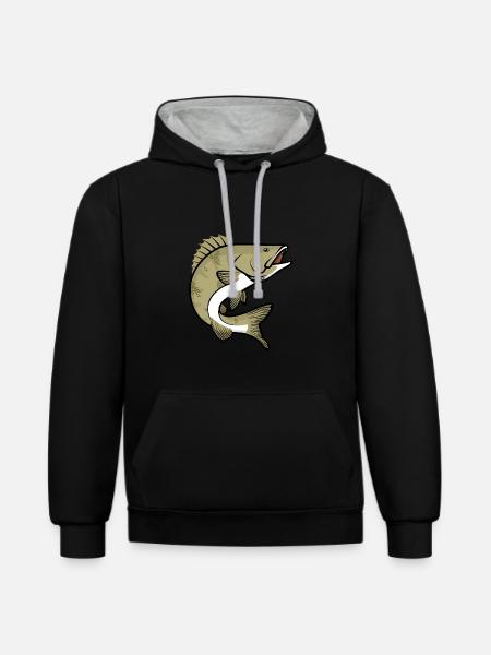 Zander Angeln Fisch Raubfisch - Kontrast-Hoodie - Schwarz/Grau meliert