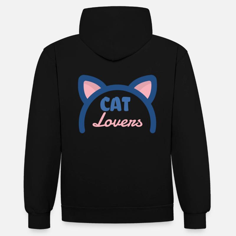 Amoureux des chats - Sweat à capuche contrasté - noir/gris chiné