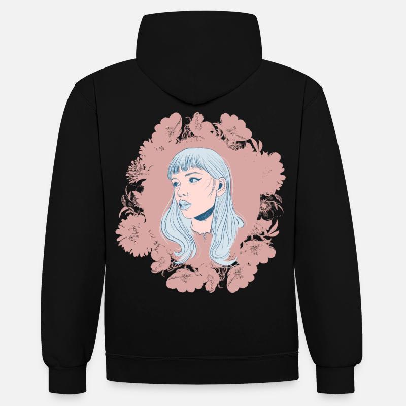 Fille avec des fleurs - Sweat à capuche contrasté - noir/gris chiné