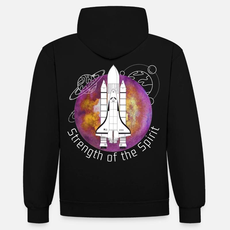 Space, Space shuttle, Planets - Contrast hoodie - black/heather grey