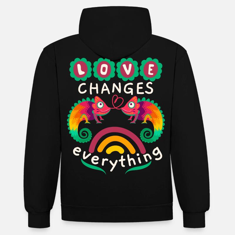 Saint-Valentin, amour caméléon, dicton drôle - Sweat à capuche contrasté - noir/gris chiné